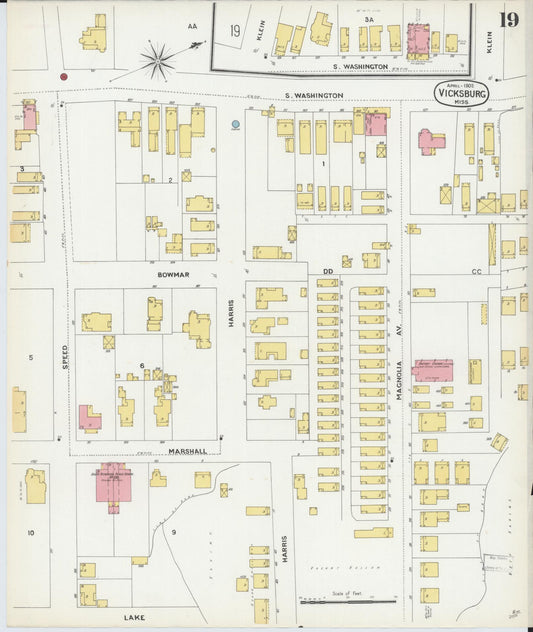 Sanborn Fire Insurance Map from Vicksburg, Warren County, Mississippi (1902), Sheet #0019 - Historic Sanborn Fire Insurance Map Print, vintage old map wall art, antique decor, genealogy gift, Mississippi Mississippi map