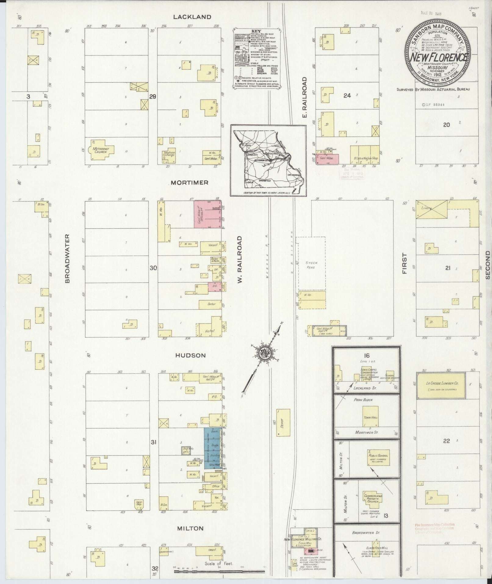 Sanborn Fire Insurance Map from New Florence, Montgomery County, Missouri. (1912) – Historic Sanborn Fire Insurance Map Print