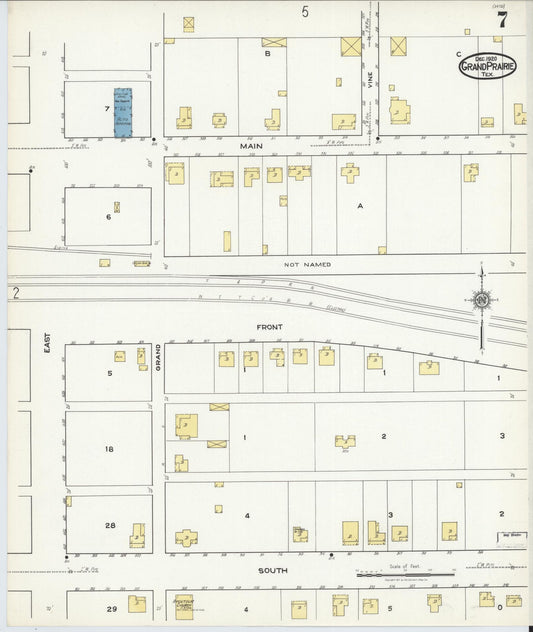 Sanborn Fire Insurance Map from Grand Prairie, Dallas County, Texas (1920), Sheet #0007 - Historic Sanborn Fire Insurance Map Print, vintage old map wall art, antique decor, genealogy gift, Texas Texas map