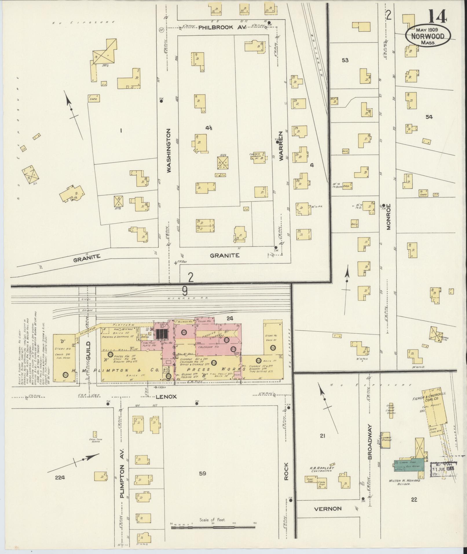 Sanborn Fire Insurance Map from Norwood, Norfolk County, Massachusetts (1909), Sheet #0014 - Complete Map Set gallery image, historic Sanborn map, vintage wall art, Massachusetts Massachusetts