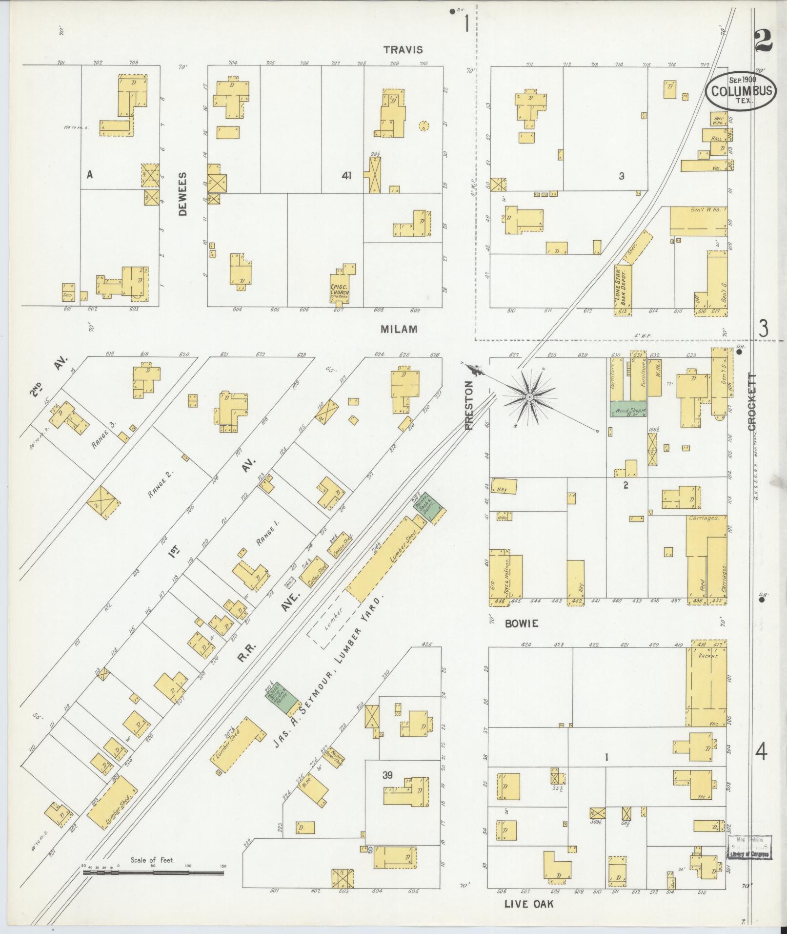 Sanborn Fire Insurance Map from Columbus, Colorado County, Texas (1900), Sheet #0002 - Historic Sanborn Fire Insurance Map Print, vintage old map wall art, antique decor, genealogy gift, Columbus Colorado map