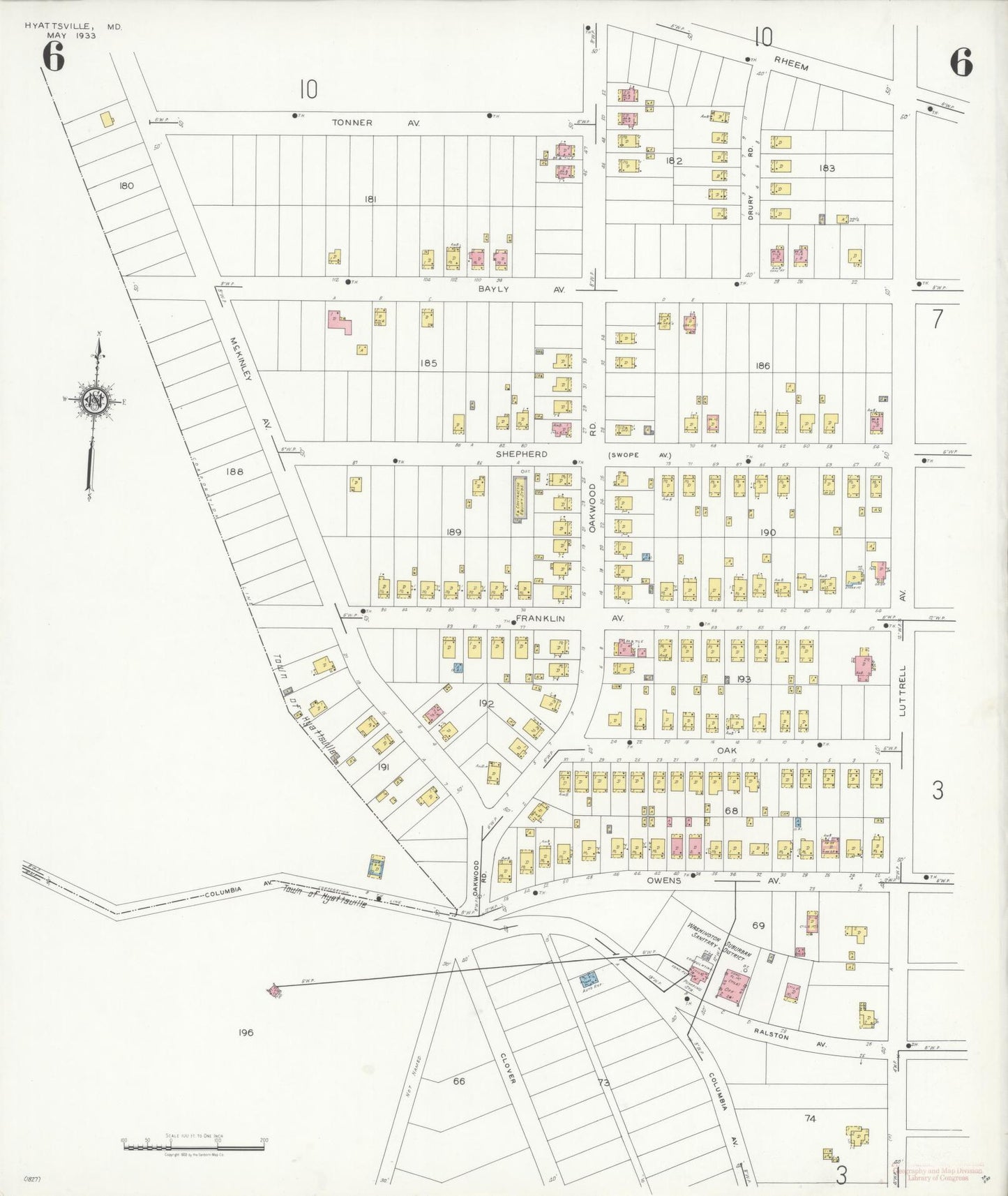 Sanborn Fire Insurance Map from Hyattsville, Prince Georges County, Maryland (1933), Sheet #0006 - Complete Map Set gallery image, historic Sanborn map, vintage wall art, Maryland Maryland