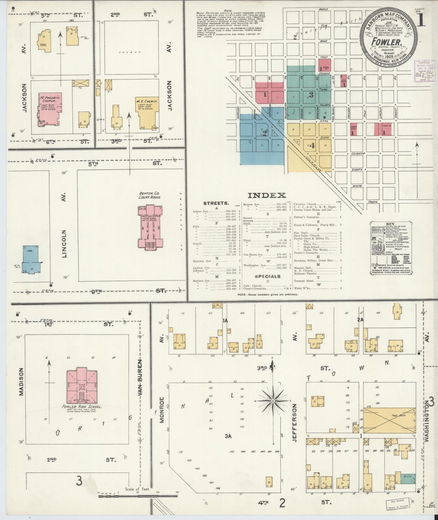 Sanborn Fire Insurance Map from Fowler, Benton County, Indiana (1905), Sheet #0001 - Complete Map Set gallery image, historic Sanborn map, vintage wall art, Indiana Indiana