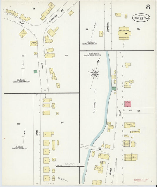Sanborn Fire Insurance Map from Rumford Falls, Oxford County, Maine (1907), Sheet #0008 - Historic Sanborn Fire Insurance Map Print, vintage old map wall art, antique decor, genealogy gift, Maine Maine map