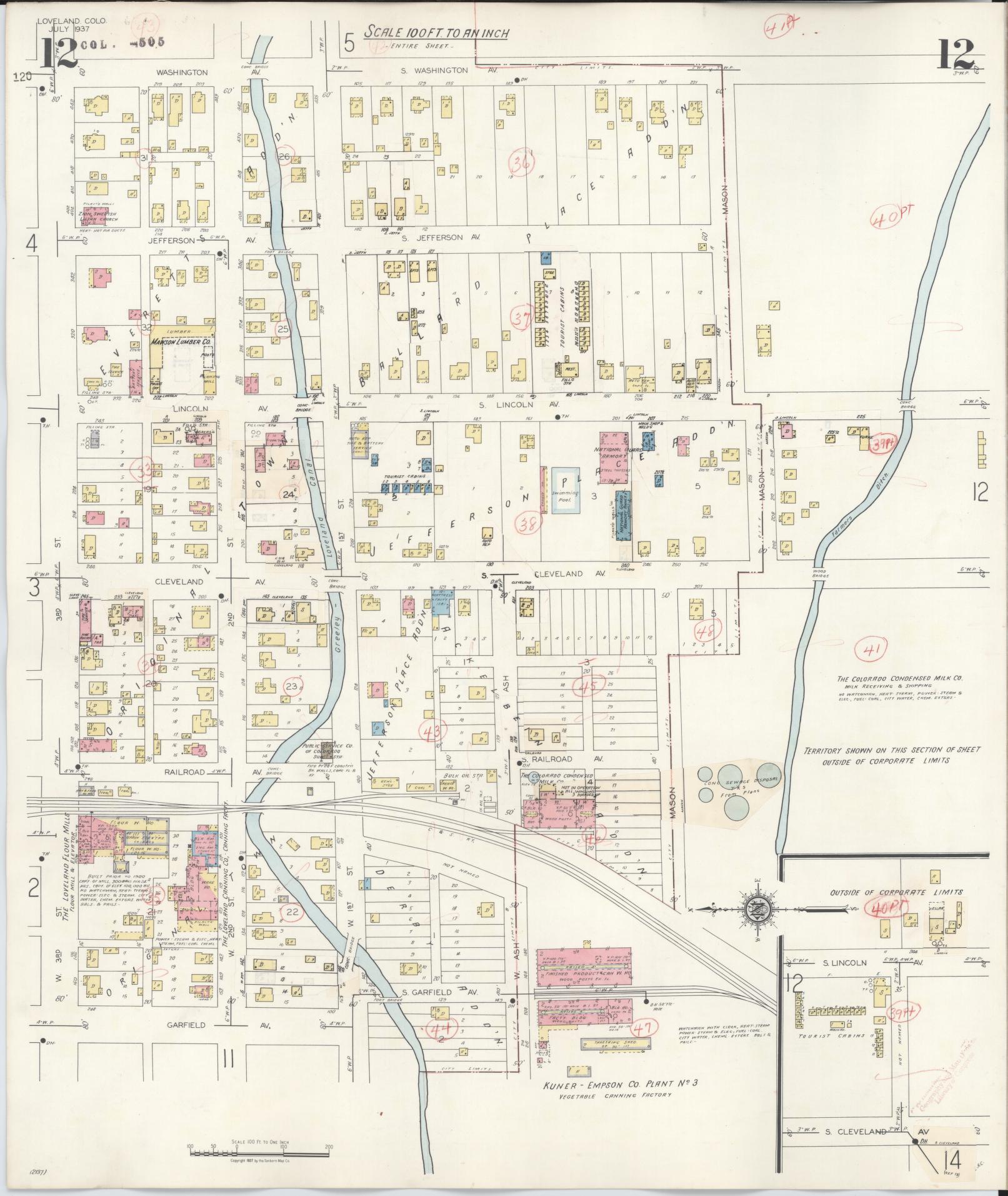 Sanborn Fire Insurance Map from Loveland, Larimer County, Colorado (1946), Sheet #0012 - Historic Sanborn Fire Insurance Map Print, vintage old map wall art, antique decor, genealogy gift, Colorado Colorado map