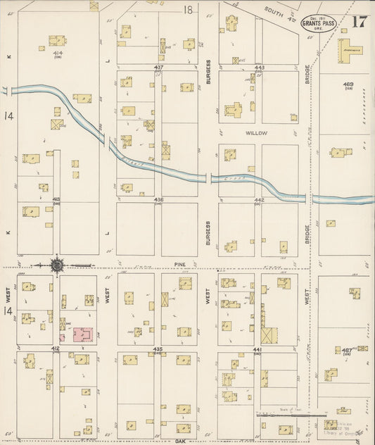 Sanborn Fire Insurance Map from Grants Pass, Josephine County, Oregon (1911), Sheet #0017 - Historic Sanborn Fire Insurance Map Print, vintage old map wall art, antique decor, genealogy gift, Oregon Oregon map