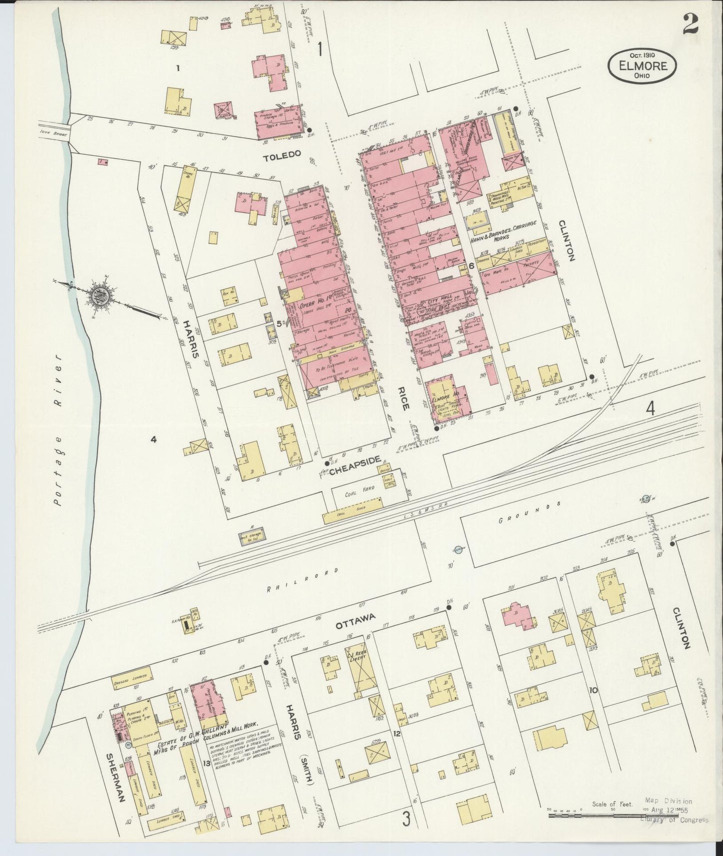 Sanborn Fire Insurance Map from Elmore, Ottawa County, Ohio (1910), Sheet #0002 - Complete Map Set gallery image, historic Sanborn map, vintage wall art, Ohio Ohio