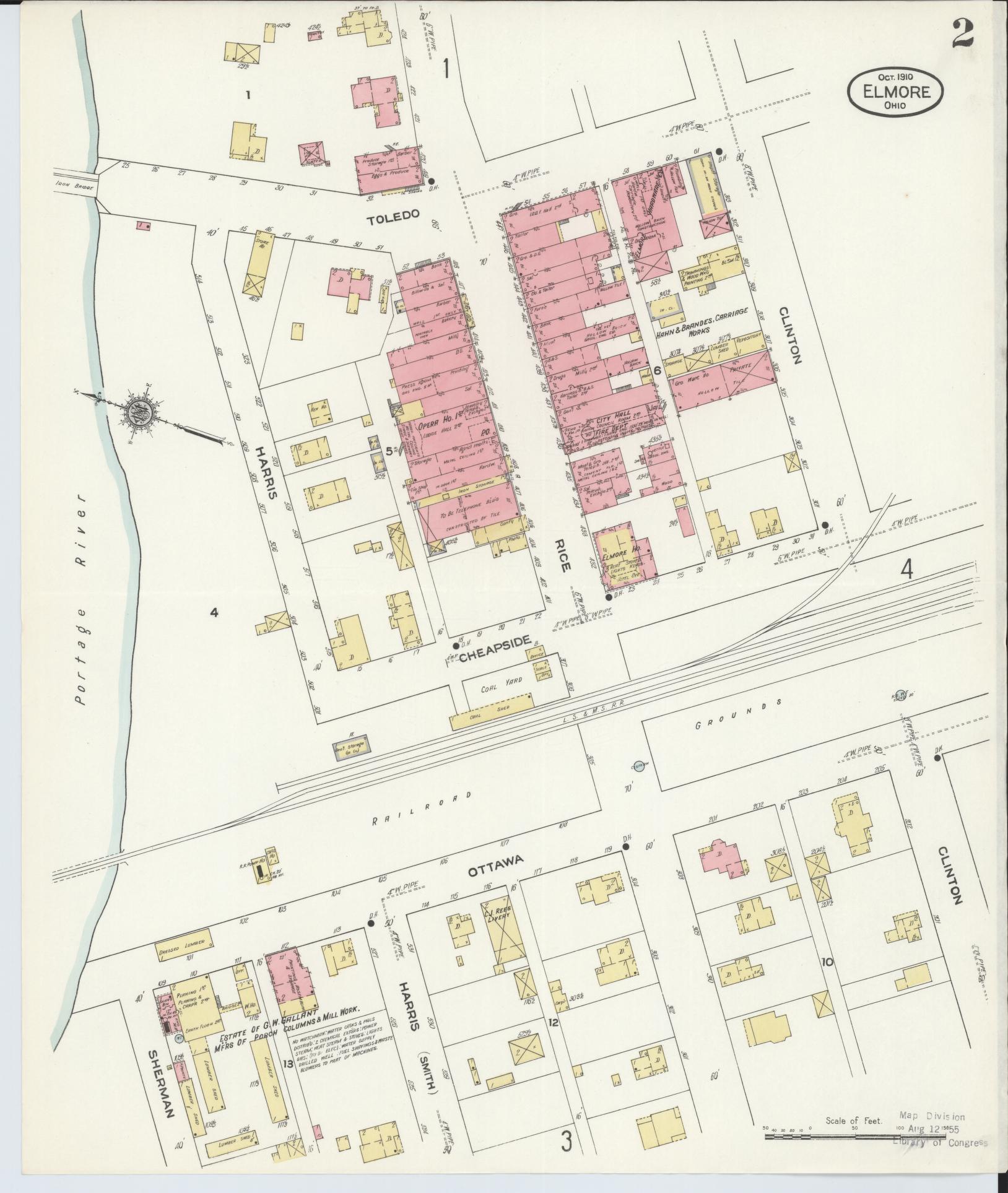 Sanborn Fire Insurance Map from Elmore, Ottawa County, Ohio (1910), Sheet #0002 - Complete Map Set gallery image, historic Sanborn map, vintage wall art, Ohio Ohio
