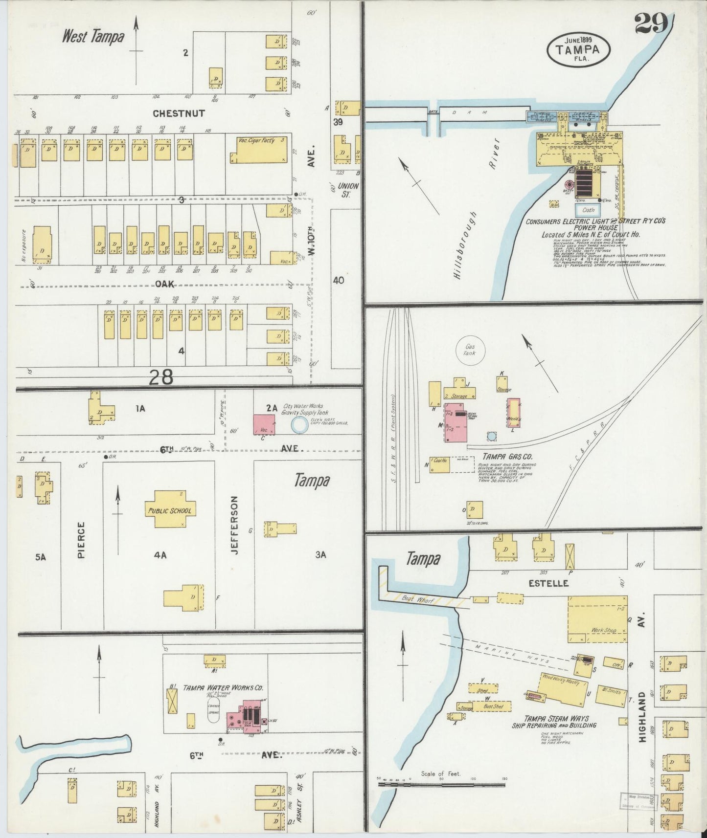 Sanborn Fire Insurance Map from Tampa, Hillsborough County, Florida (1899), Sheet #0029 - Complete Map Set gallery image, historic Sanborn map, vintage wall art, Florida Florida