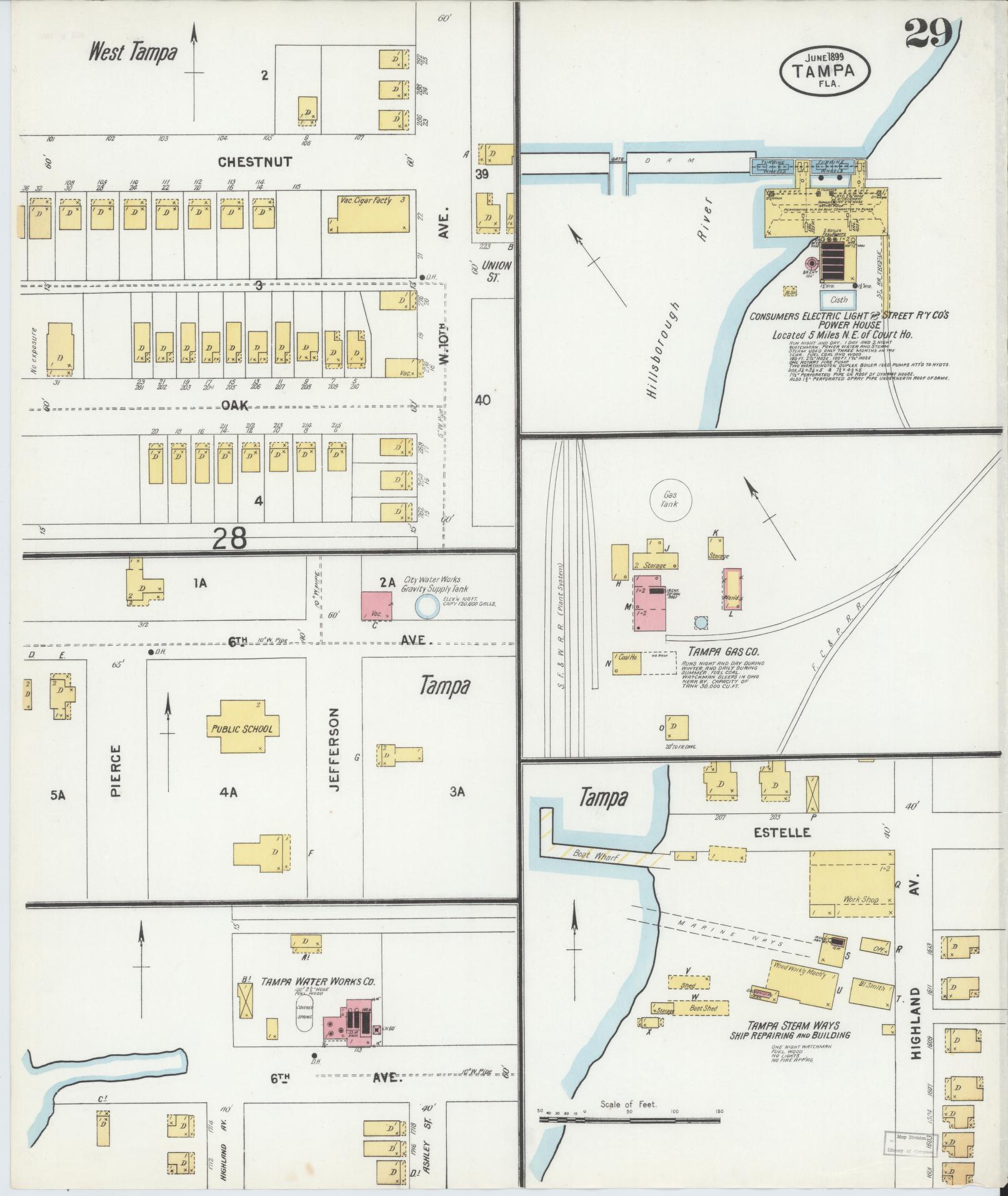 Sanborn Fire Insurance Map from Tampa, Hillsborough County, Florida (1899), Sheet #0029 - Complete Map Set gallery image, historic Sanborn map, vintage wall art, Florida Florida