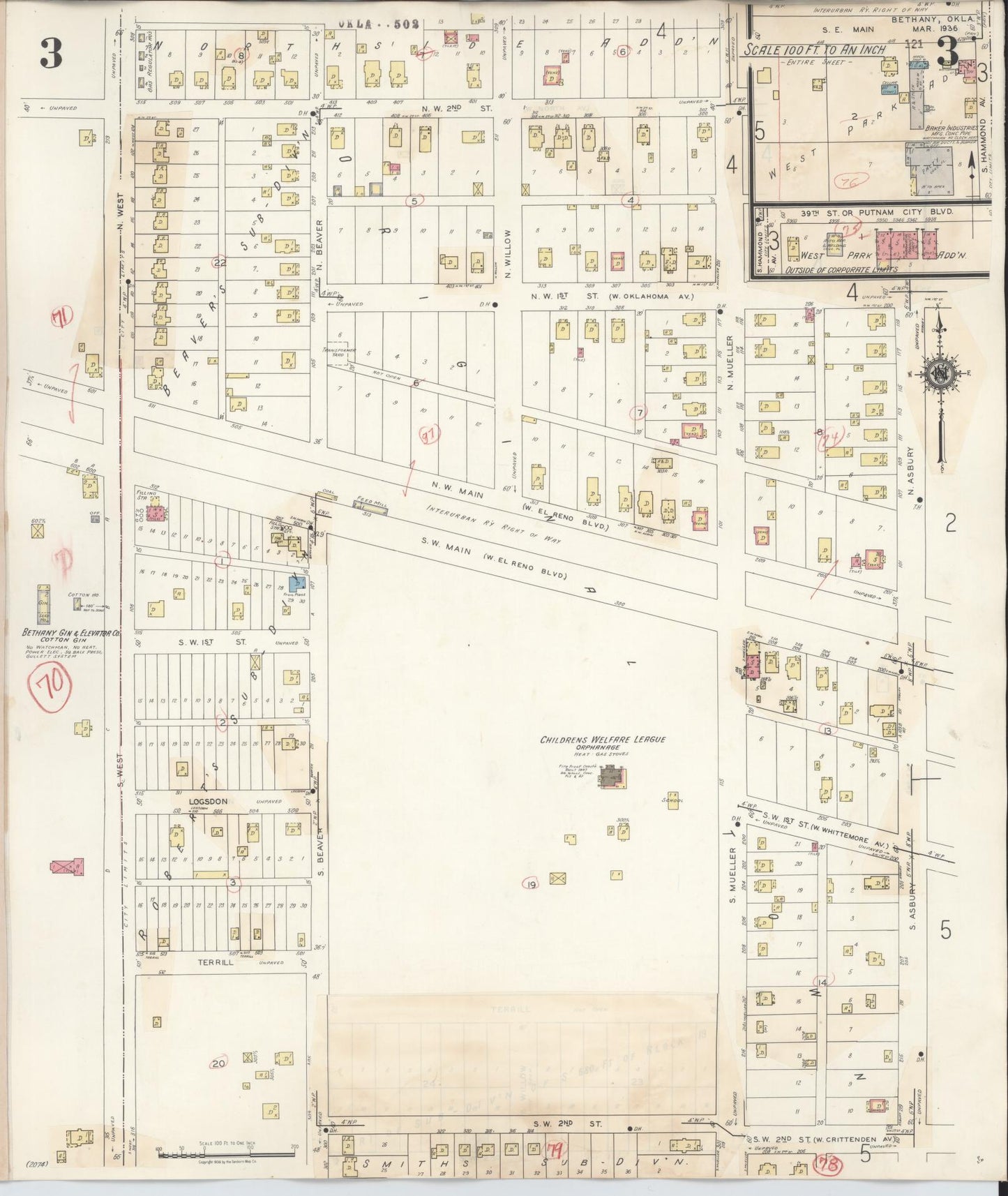 Sanborn Fire Insurance Map from Bethany, Oklahoma County, Oklahoma (1942), Sheet #0003 - Complete Map Set gallery image, historic Sanborn map, vintage wall art, Bethany Oklahoma