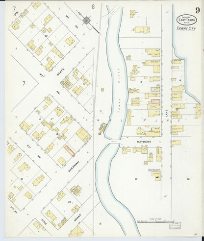 Sanborn Fire Insurance Map from East Tawas, Iosco County, Michigan (1910), Sheet #0009 - Complete Map Set gallery image, historic Sanborn map, vintage wall art, Michigan Michigan