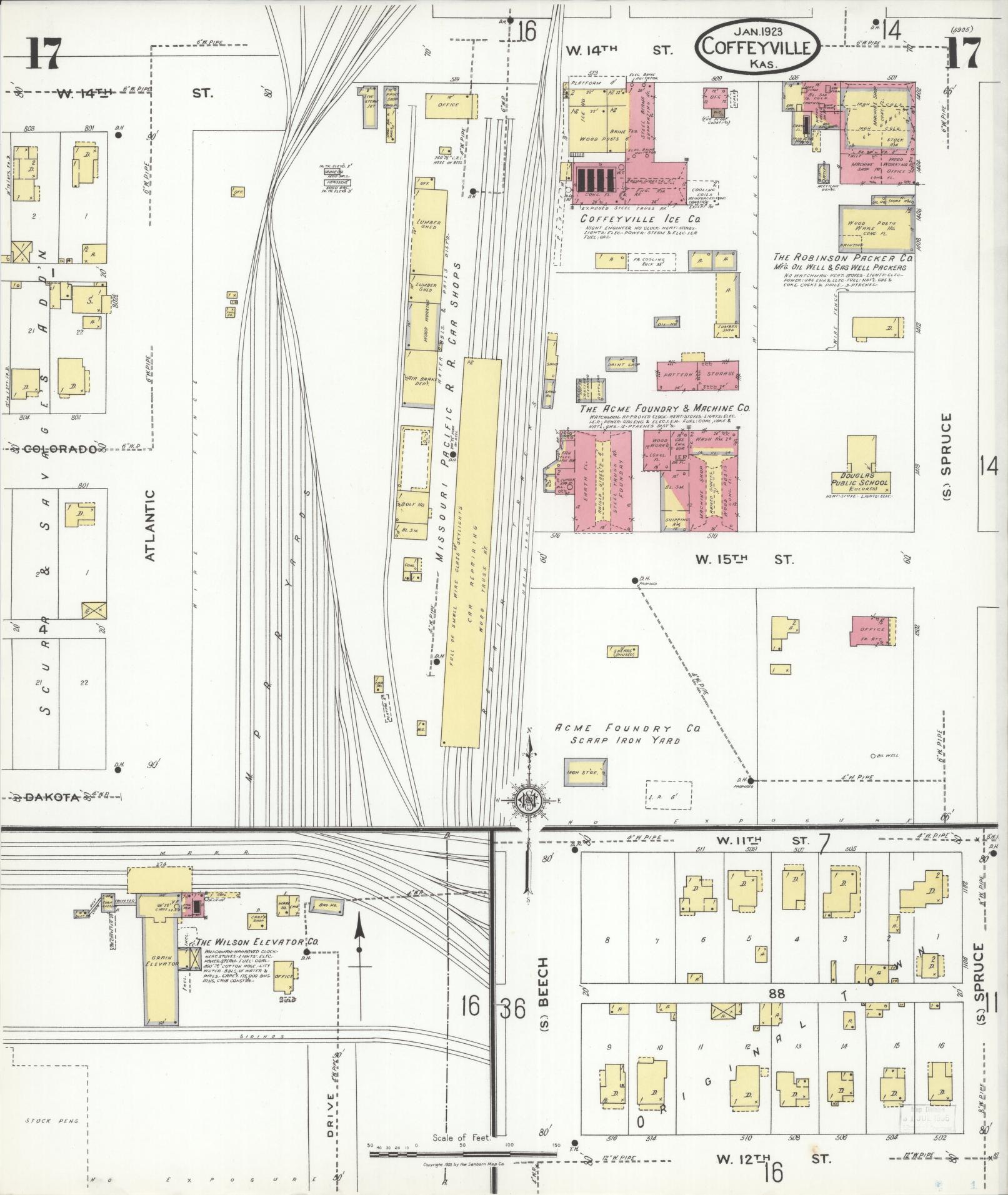 Sanborn Fire Insurance Map from Coffeyville, Montgomery County, Kansas (1923), Sheet #0017 - Complete Map Set gallery image, historic Sanborn map, vintage wall art, Kansas Kansas