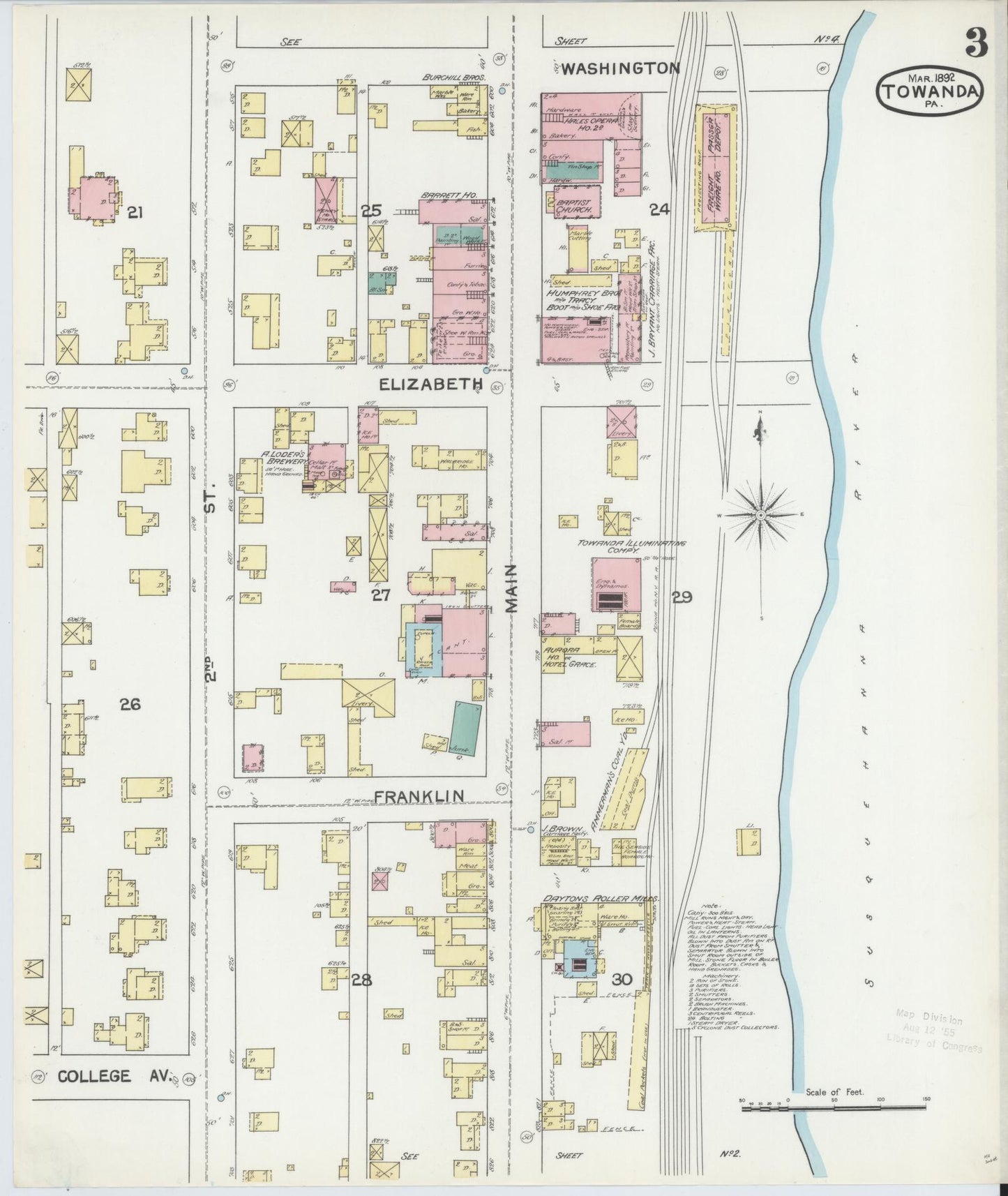 Sanborn Fire Insurance Map from Towanda, Bradford County, Pennsylvania (1892), Sheet #0003 - Complete Map Set gallery image, historic Sanborn map, vintage wall art, Pennsylvania Pennsylvania
