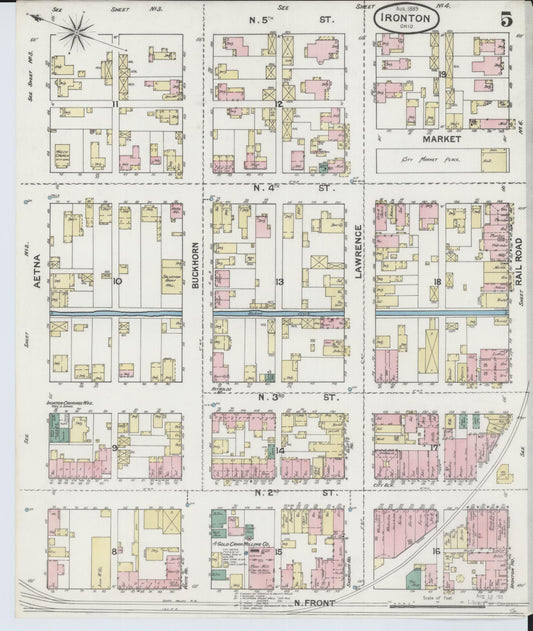 Sanborn Fire Insurance Map from Ironton, Lawrence County, Ohio (1889), Sheet #0005 - Historic Sanborn Fire Insurance Map Print, vintage old map wall art, antique decor, genealogy gift, Ohio Ohio map