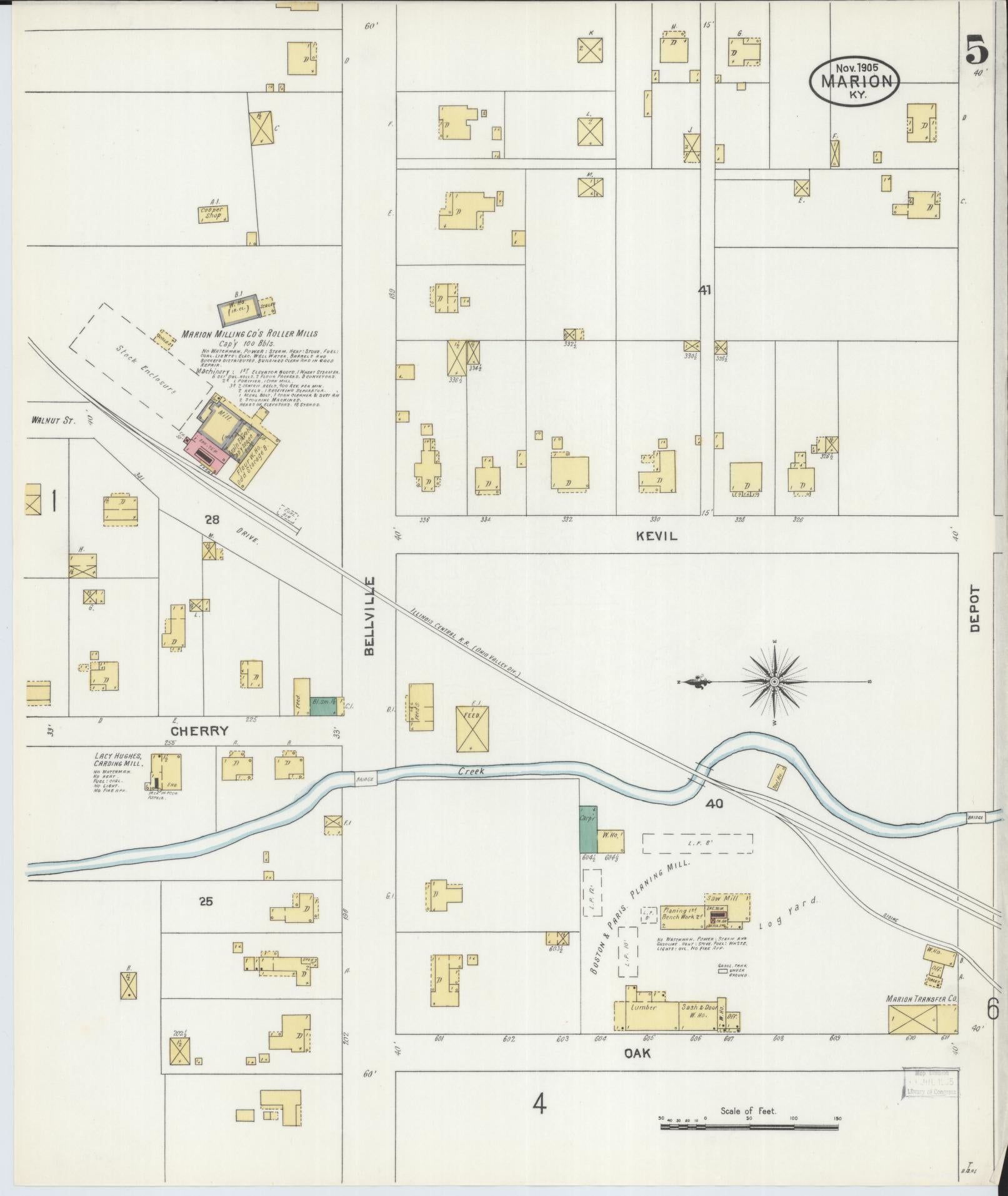 Sanborn Fire Insurance Map from Marion, Crittenden County, Kentucky (1905), Sheet #0005 - Complete Map Set gallery image, historic Sanborn map, vintage wall art, Kentucky Kentucky