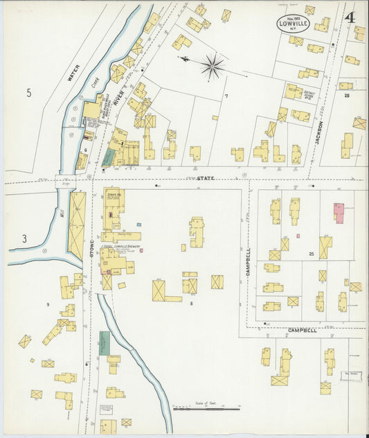 Sanborn Fire Insurance Map from Lowville, Lewis County, New York (1902), Sheet #0004 - Historic Sanborn Fire Insurance Map Print, vintage old map wall art, antique decor, genealogy gift, New York New York map