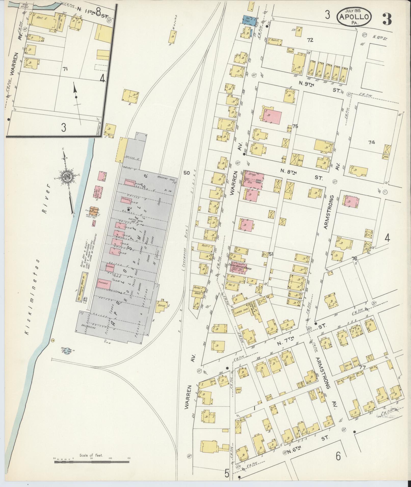 Sanborn Fire Insurance Map from Apollo, Armstrong County, Pennsylvania (1915), Sheet #0003 - Historic Sanborn Fire Insurance Map Print, vintage old map wall art, antique decor, genealogy gift, Pennsylvania Pennsylvania map