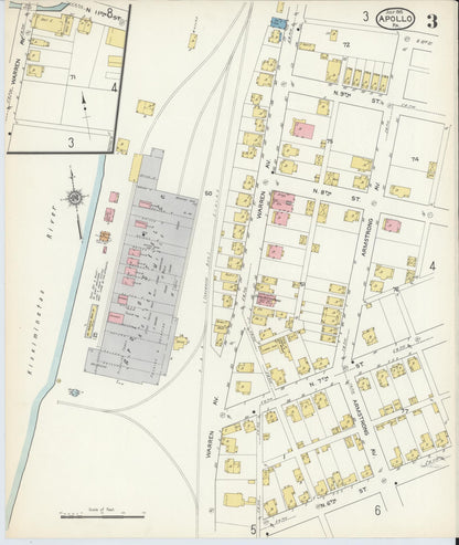 Sanborn Fire Insurance Map from Apollo, Armstrong County, Pennsylvania (1915), Sheet #0003 - Historic Sanborn Fire Insurance Map Print, vintage old map wall art, antique decor, genealogy gift, Pennsylvania Pennsylvania map
