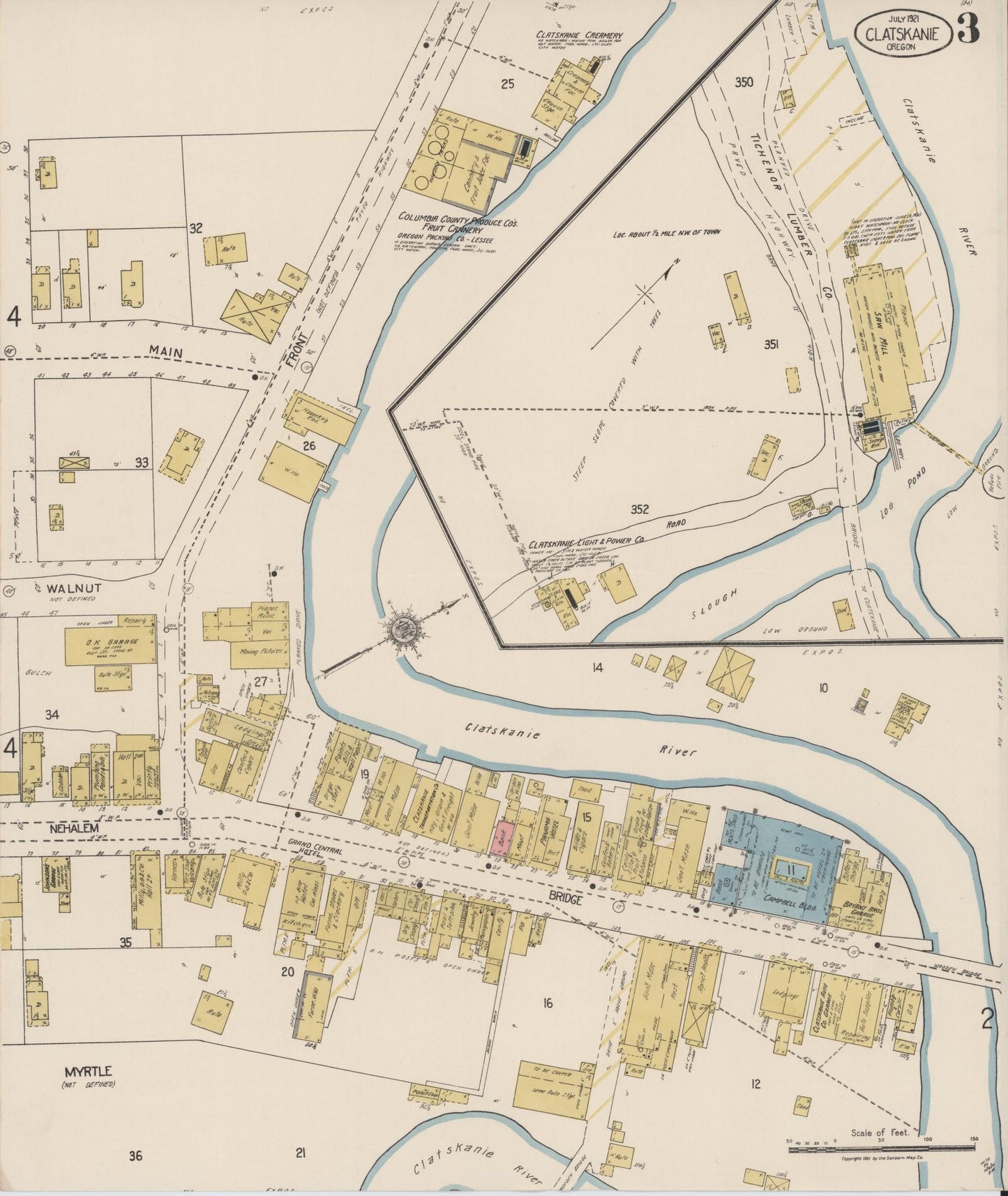 Sanborn Fire Insurance Map from Clatskanie, Columbia County, Oregon (1921), Sheet #0003 - Complete Map Set gallery image, historic Sanborn map, vintage wall art, Oregon Oregon