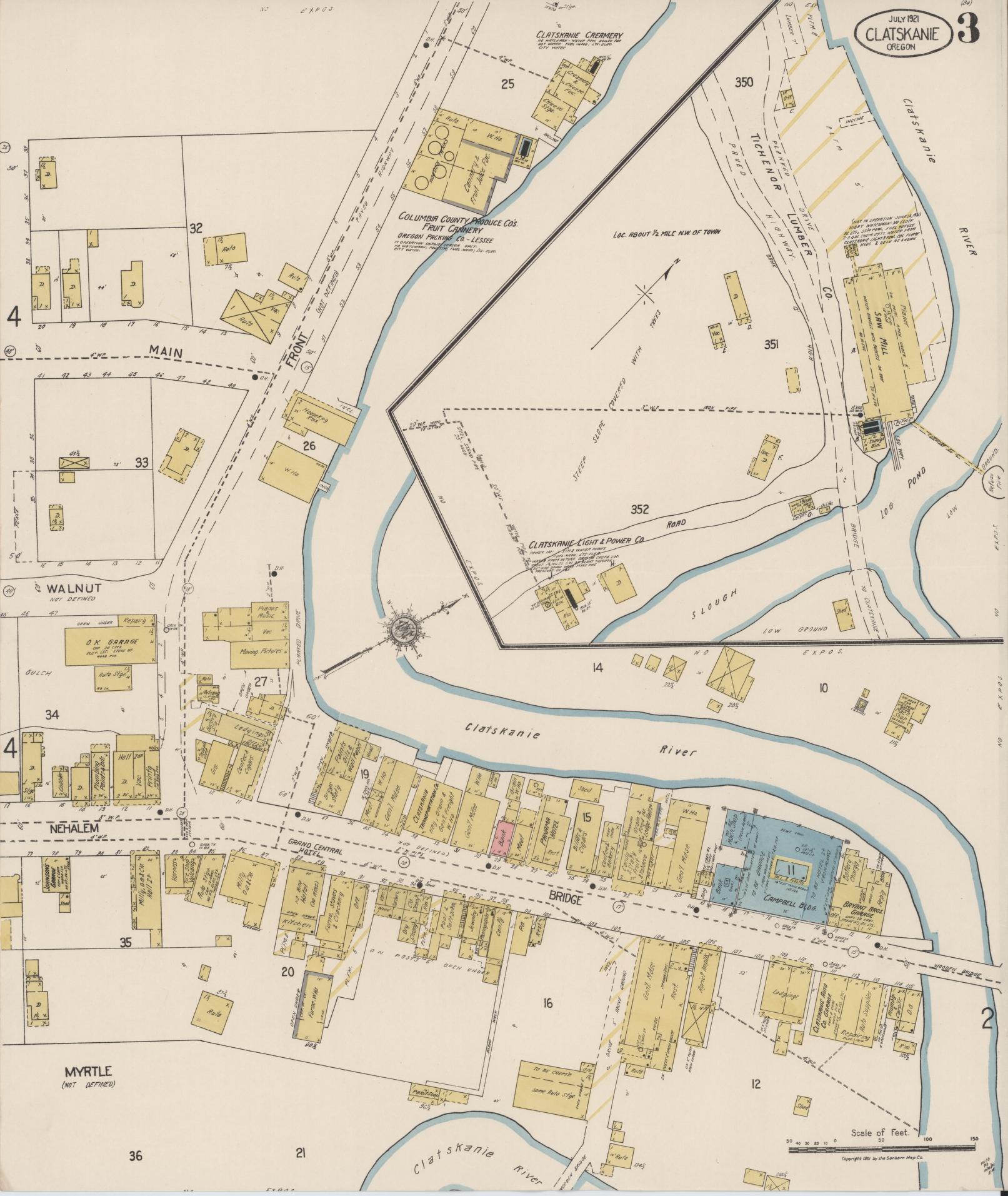 Sanborn Fire Insurance Map from Clatskanie, Columbia County, Oregon (1921), Sheet #0003 - Complete Map Set gallery image, historic Sanborn map, vintage wall art, Oregon Oregon