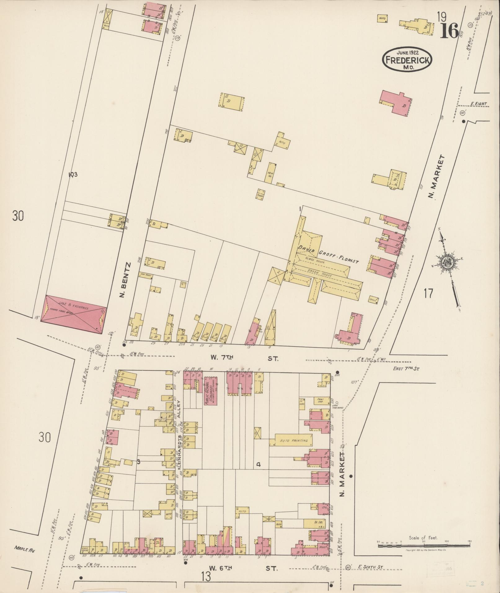 Sanborn Fire Insurance Map from Frederick, Frederick County, Maryland (1922), Sheet #0016 - Historic Sanborn Fire Insurance Map Print, vintage old map wall art