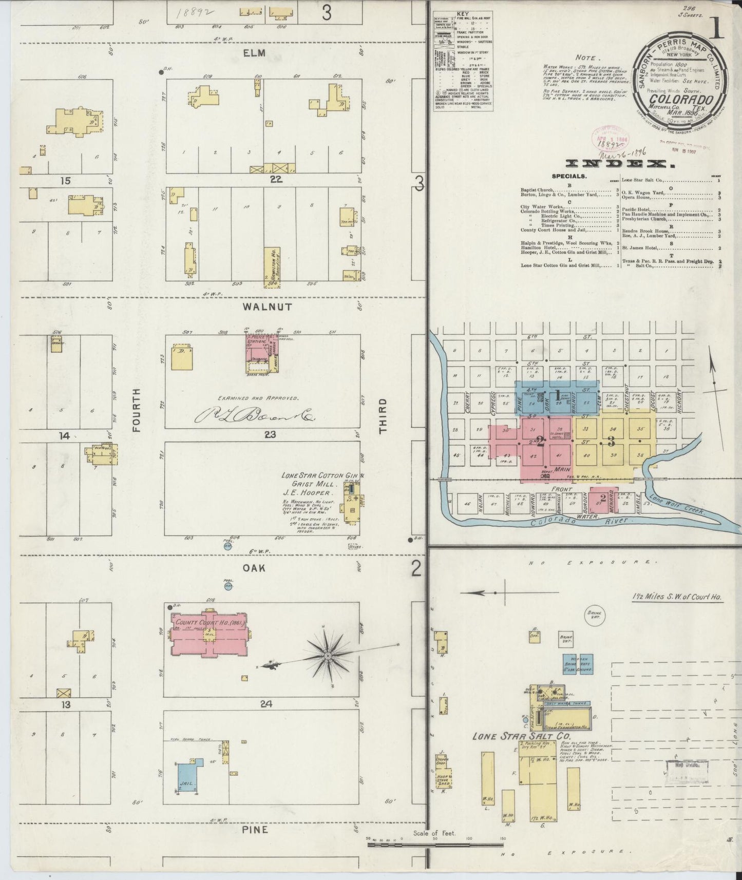 Sanborn Fire Insurance Map from Colorado, Mitchell County, Texas (1896), Sheet #0001 - Historic Sanborn Fire Insurance Map Print, vintage old map wall art, antique decor, genealogy gift, Texas Texas map