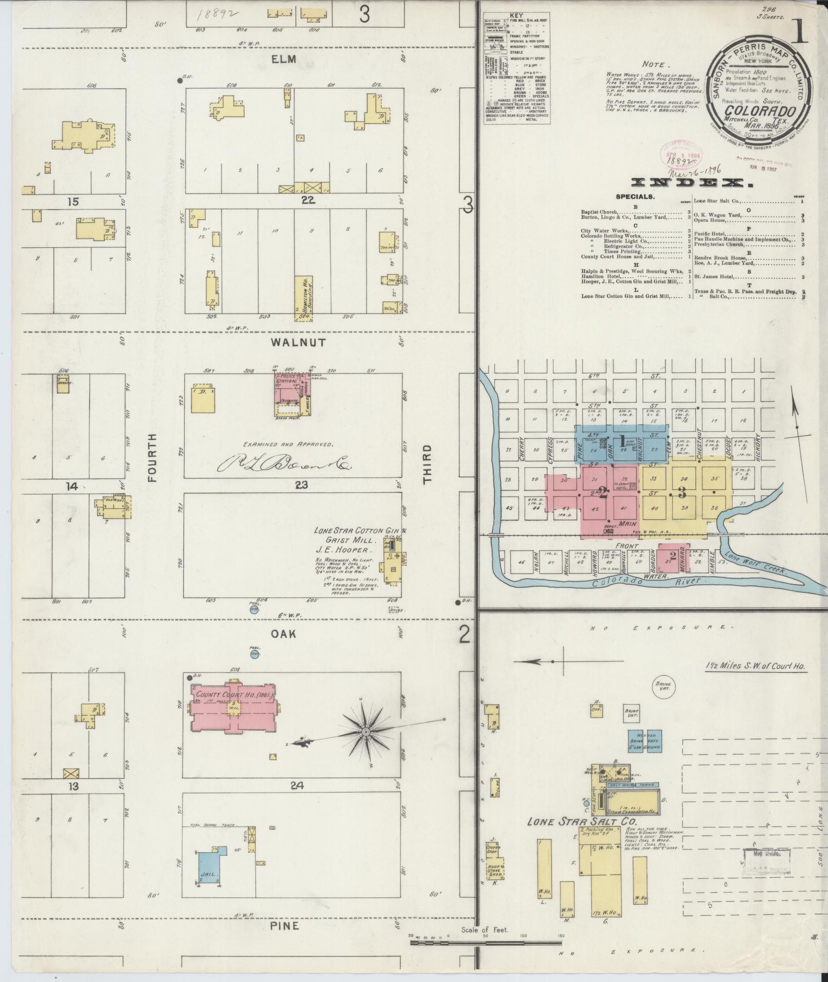 Sanborn Fire Insurance Map from Colorado, Mitchell County, Texas (1896), Sheet #0001 - Historic Sanborn Fire Insurance Map Print, vintage old map wall art, antique decor, genealogy gift, Texas Texas map