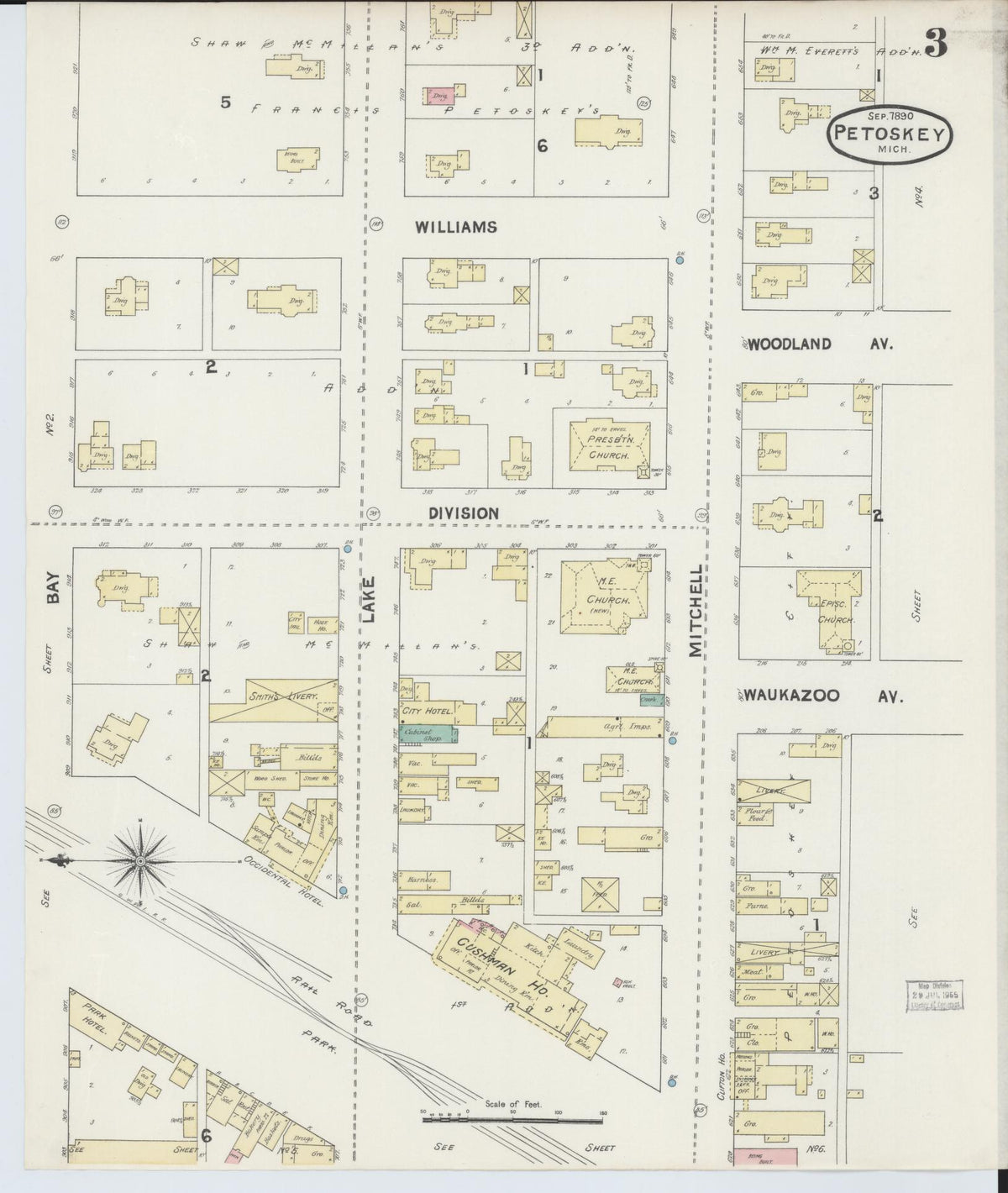 Sanborn Fire Insurance Map from Petoskey, Emmet County, Michigan (1890), Sheet #0003 - Historic Sanborn Fire Insurance Map Print, vintage old map wall art, antique decor, genealogy gift, Michigan Michigan map