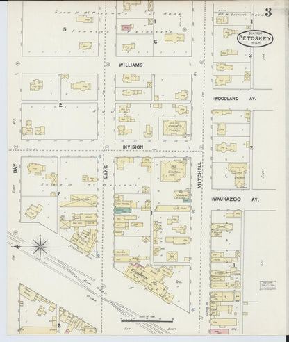 Sanborn Fire Insurance Map from Petoskey, Emmet County, Michigan (1890), Sheet #0003 - Historic Sanborn Fire Insurance Map Print, vintage old map wall art, antique decor, genealogy gift, Michigan Michigan map