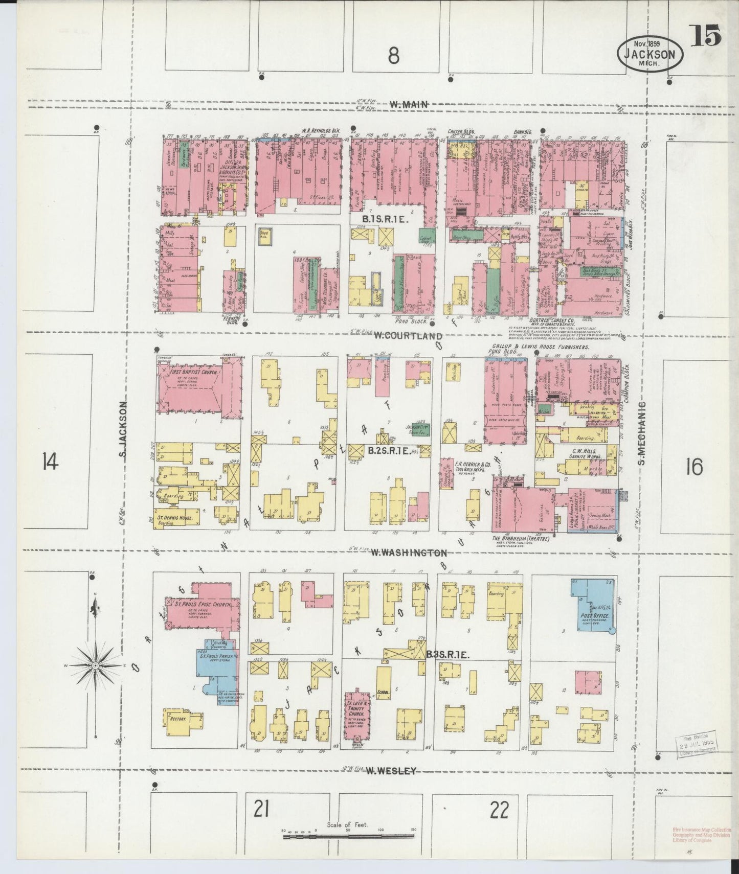 Sanborn Fire Insurance Map from Jackson, Jackson County, Michigan (1899), Sheet #0015 - Complete Map Set gallery image, historic Sanborn map, vintage wall art, Michigan Michigan