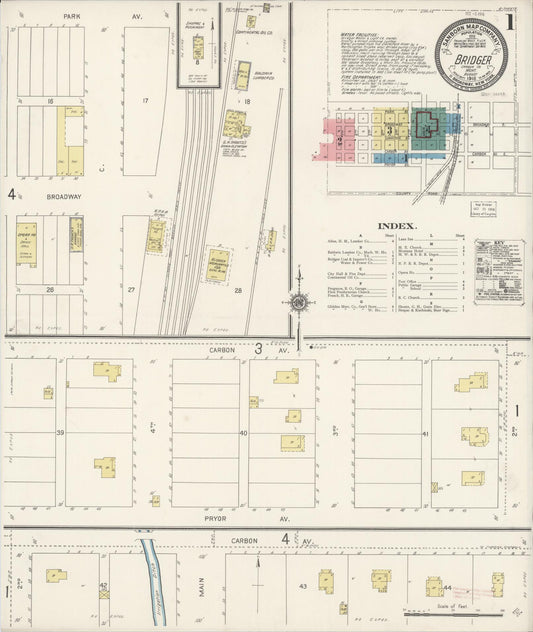 Sanborn Fire Insurance Map from Bridger, Carbon County, Montana (1916), Sheet #0001 - Complete Map Set gallery image, historic Sanborn map, vintage wall art, Montana Montana