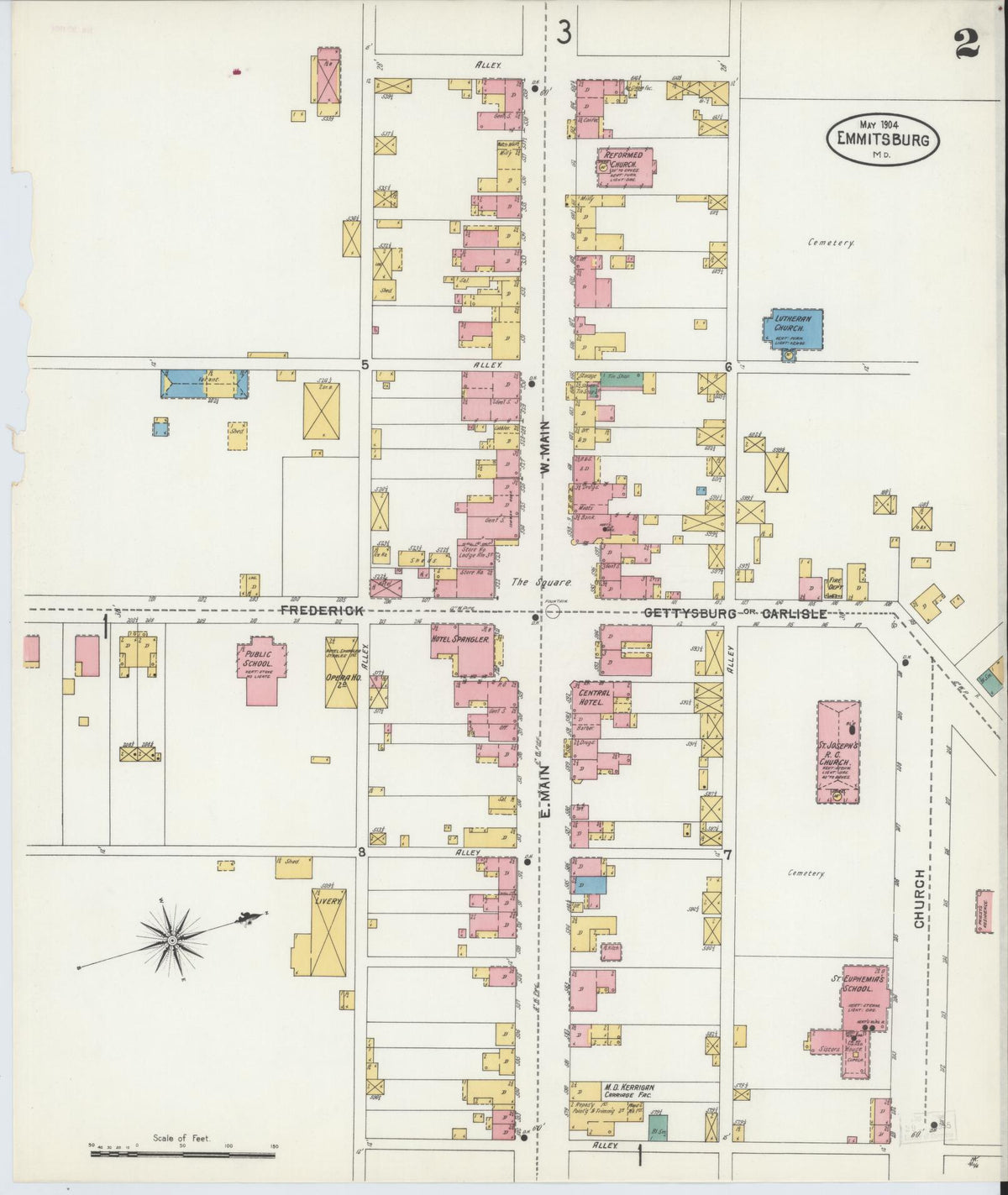 Sanborn Fire Insurance Map from Emmittsburg, Frederick County, Maryland (1904), Sheet #0002 - Historic Sanborn Fire Insurance Map Print, vintage old map wall art, antique decor, genealogy gift, Maryland Maryland map