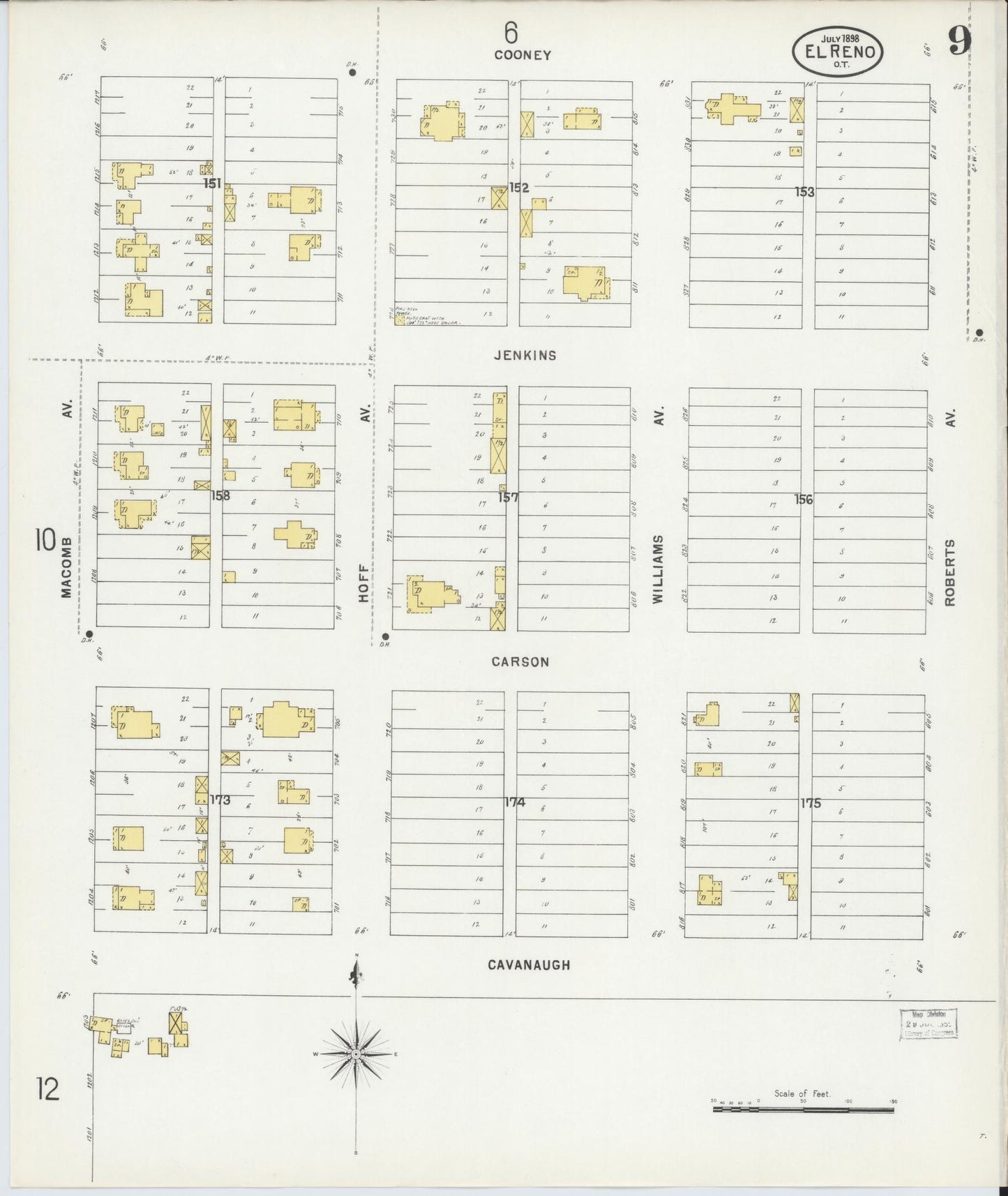Sanborn Fire Insurance Map from El Reno, Canadian County, Oklahoma (1898), Sheet #0009 - Complete Map Set gallery image, historic Sanborn map, vintage wall art, Oklahoma Oklahoma