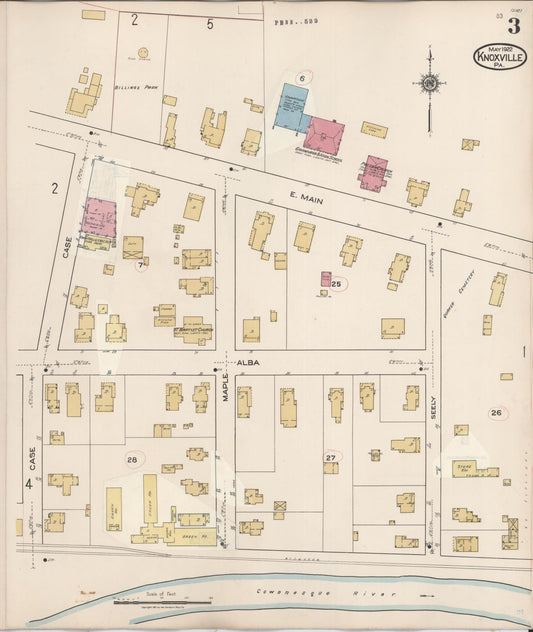Sanborn Fire Insurance Map from Knoxville, Tioga County, Pennsylvania (1934), Sheet #0003 - Historic Sanborn Fire Insurance Map Print, vintage old map wall art, antique decor, genealogy gift, Pennsylvania Pennsylvania map