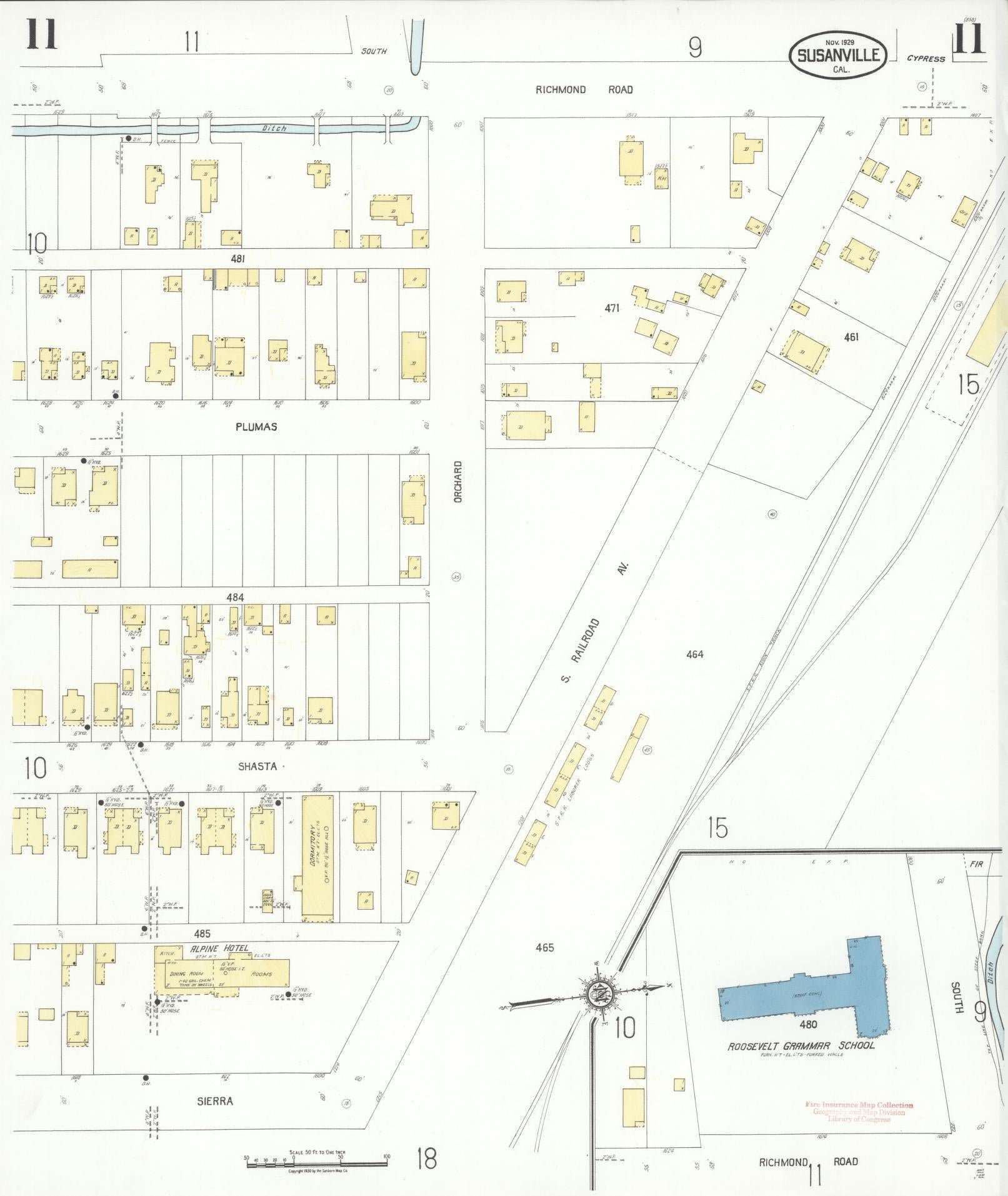 Sanborn Fire Insurance Map from Susanville, Lassen County, California (1929), Sheet #0011 - Complete Map Set gallery image, historic Sanborn map, vintage wall art, California California