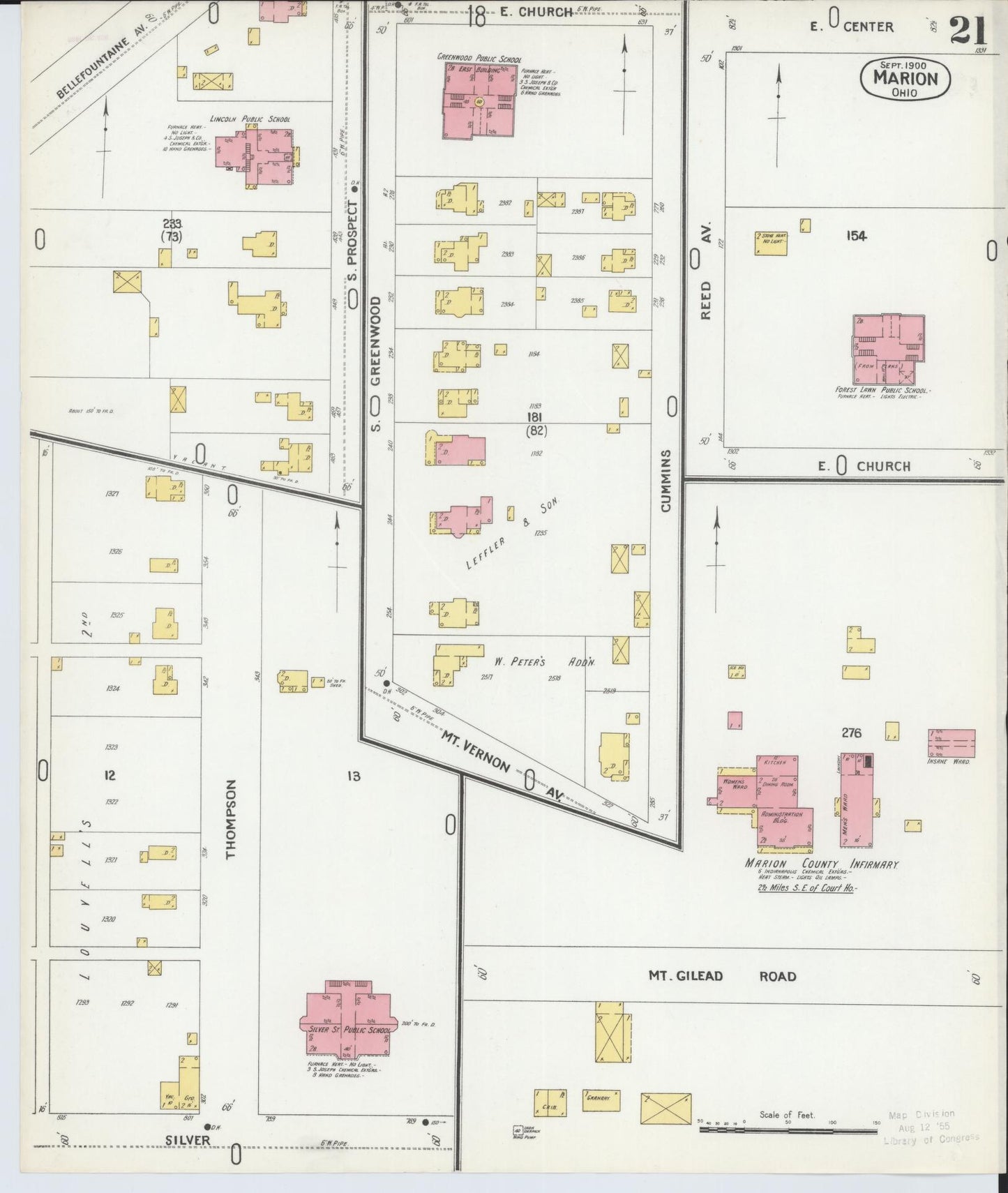 Sanborn Fire Insurance Map from Marion, Marion County, Ohio (1900), Sheet #0021 - Historic Sanborn Fire Insurance Map Print, vintage old map wall art, antique decor, genealogy gift, Ohio Ohio map