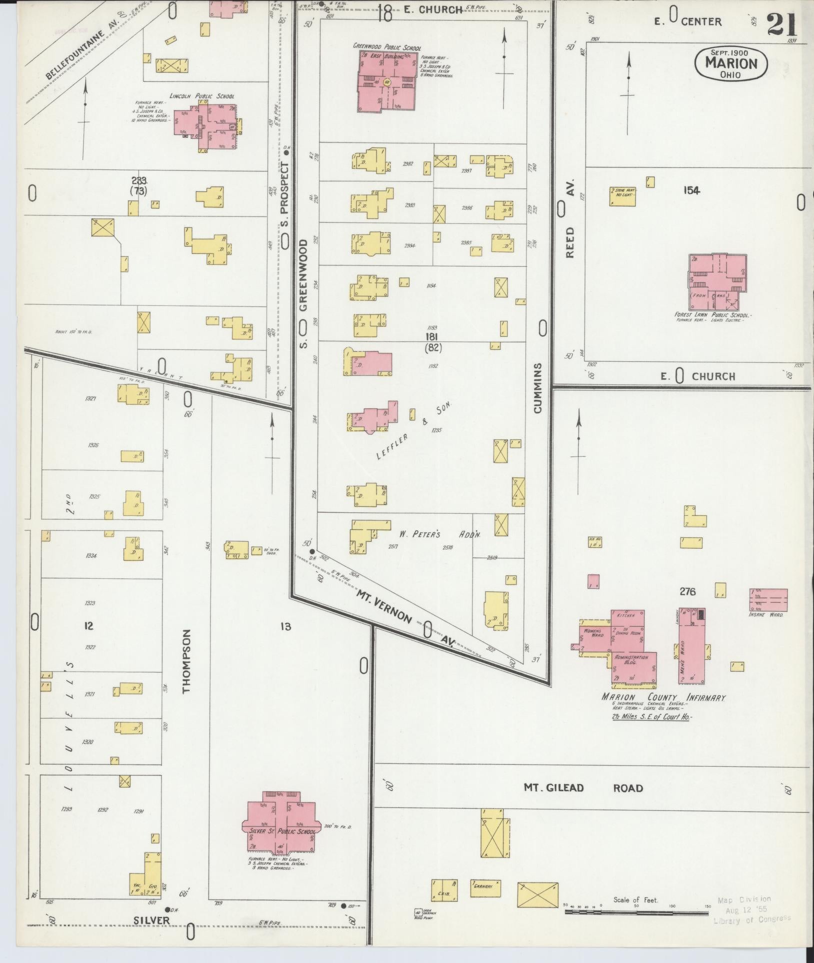 Sanborn Fire Insurance Map from Marion, Marion County, Ohio (1900), Sheet #0021 - Historic Sanborn Fire Insurance Map Print, vintage old map wall art, antique decor, genealogy gift, Ohio Ohio map