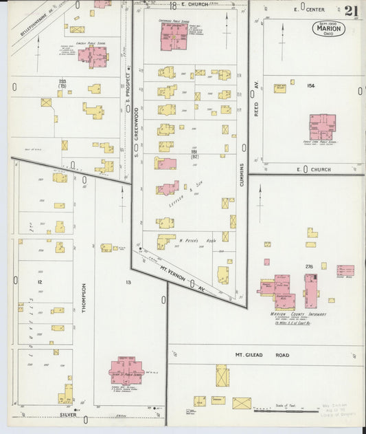 Sanborn Fire Insurance Map from Marion, Marion County, Ohio (1900), Sheet #0021 - Historic Sanborn Fire Insurance Map Print, vintage old map wall art, antique decor, genealogy gift, Ohio Ohio map