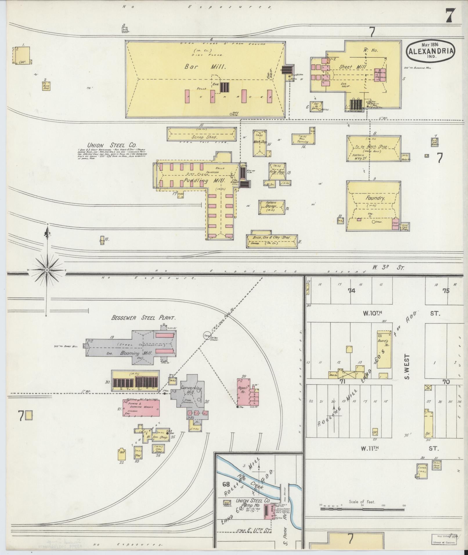 Sanborn Fire Insurance Map from Alexandria, Madison County, Indiana (1896), Sheet #0007 - Historic Sanborn Fire Insurance Map Print, vintage old map wall art, antique decor, genealogy gift, Indiana Indiana map