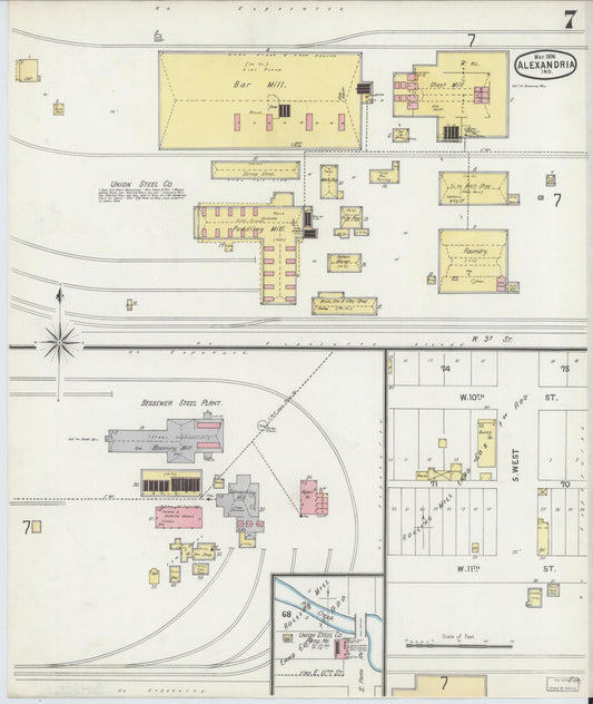 Sanborn Fire Insurance Map from Alexandria, Madison County, Indiana (1896), Sheet #0007 - Historic Sanborn Fire Insurance Map Print, vintage old map wall art, antique decor, genealogy gift, Indiana Indiana map