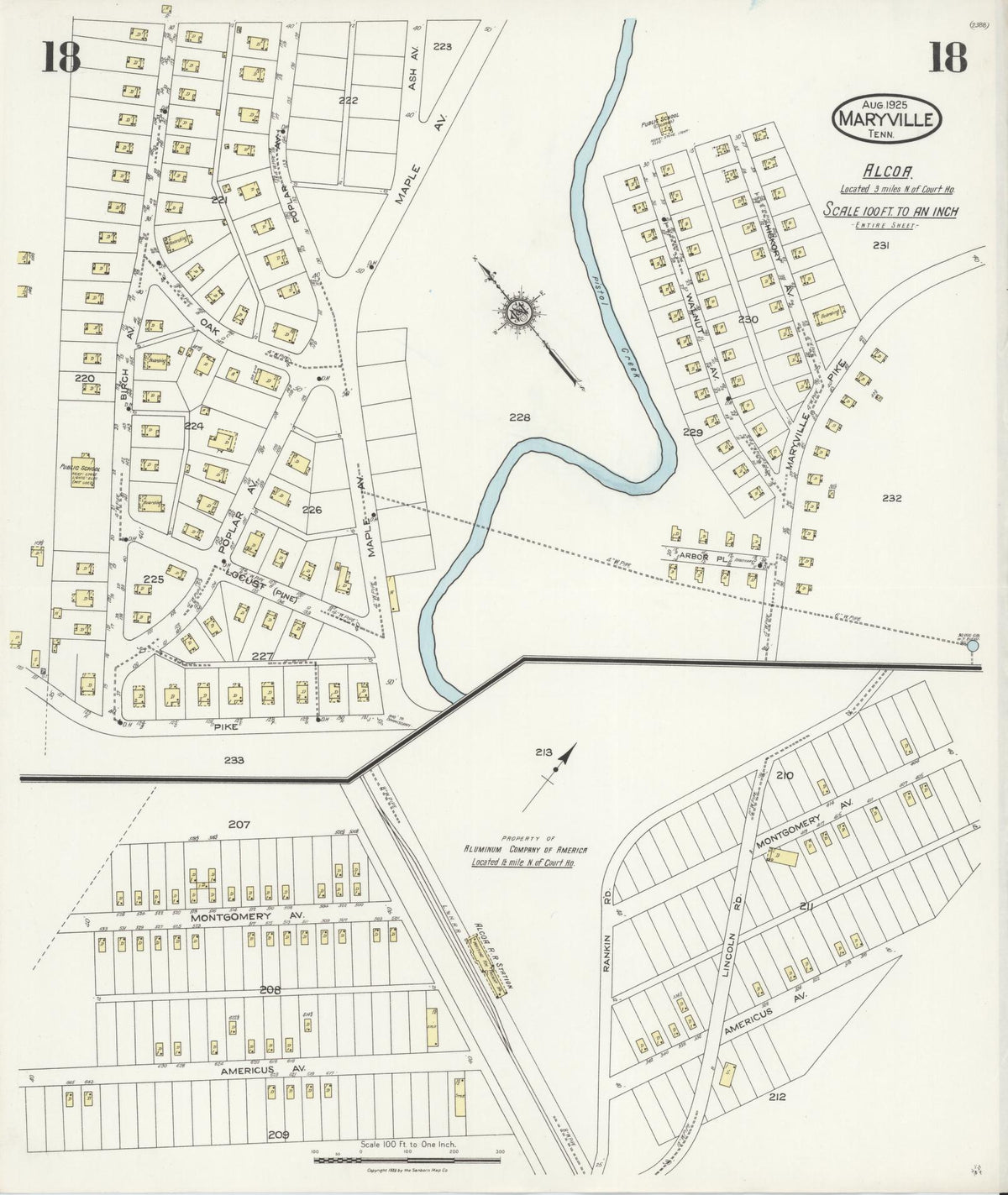 Sanborn Fire Insurance Map from Maryville, Blount County, Tennessee (1925), Sheet #0018 - Complete Map Set gallery image, historic Sanborn map, vintage wall art, Tennessee Tennessee
