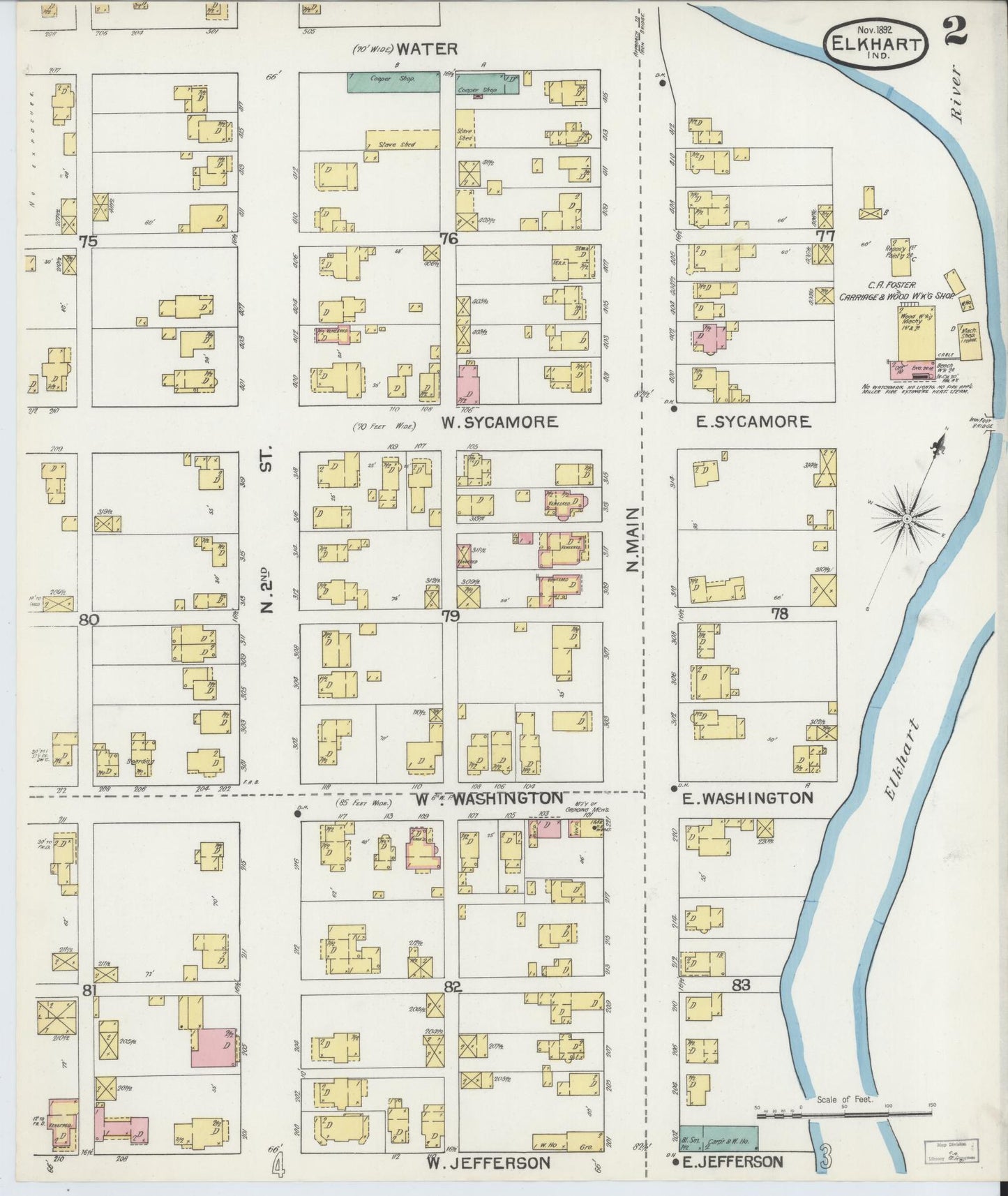 Sanborn Fire Insurance Map from Elkhart, Elkhart County, Indiana (1892), Sheet #0002 - Historic Sanborn Fire Insurance Map Print, vintage old map wall art, antique decor, genealogy gift, Indiana Indiana map