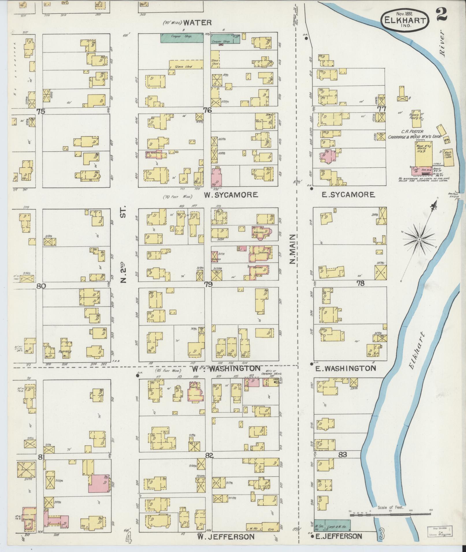 Sanborn Fire Insurance Map from Elkhart, Elkhart County, Indiana (1892), Sheet #0002 - Historic Sanborn Fire Insurance Map Print, vintage old map wall art, antique decor, genealogy gift, Indiana Indiana map