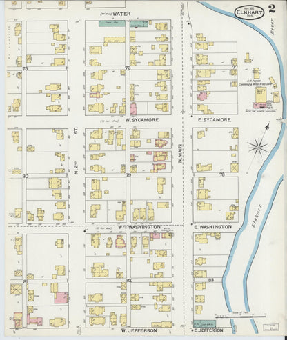 Sanborn Fire Insurance Map from Elkhart, Elkhart County, Indiana (1892), Sheet #0002 - Historic Sanborn Fire Insurance Map Print, vintage old map wall art, antique decor, genealogy gift, Indiana Indiana map
