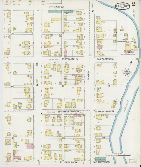 Sanborn Fire Insurance Map from Elkhart, Elkhart County, Indiana (1892), Sheet #0002 - Historic Sanborn Fire Insurance Map Print, vintage old map wall art, antique decor, genealogy gift, Indiana Indiana map