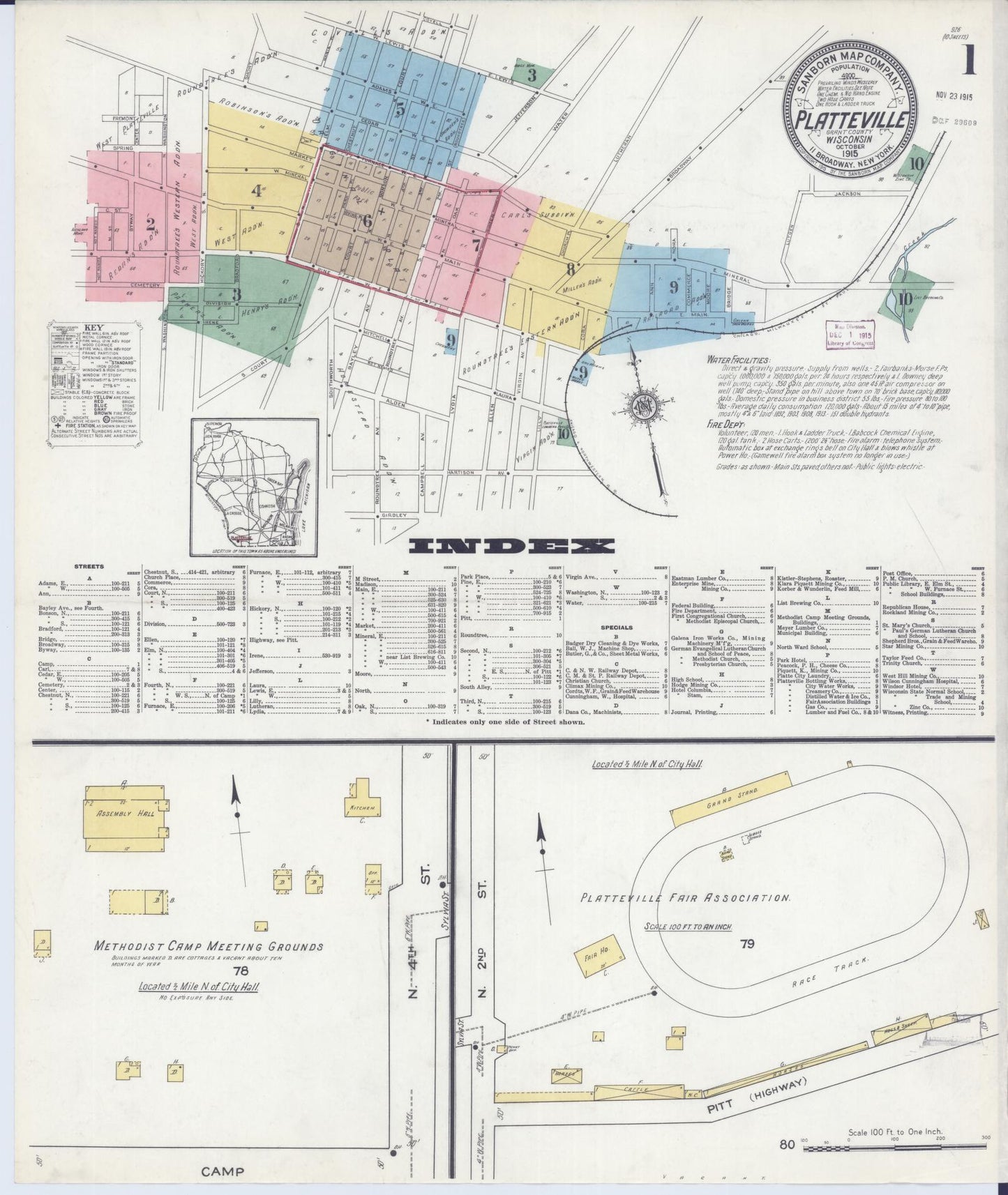Sanborn Fire Insurance Map from Platteville, Grant County, Wisconsin (1915), Sheet #0001 - Complete Map Set gallery image, historic Sanborn map, vintage wall art, Wisconsin Wisconsin