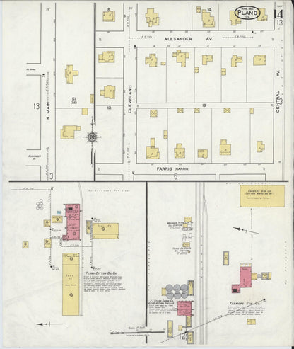 Sanborn Fire Insurance Map from Plano, Collin County, Texas (1921), Sheet #0014 - Historic Sanborn Fire Insurance Map Print, vintage old map wall art, antique decor, genealogy gift, Texas Texas map