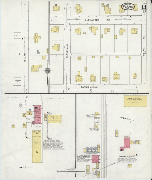 Sanborn Fire Insurance Map from Plano, Collin County, Texas (1921), Sheet #0014 - Historic Sanborn Fire Insurance Map Print, vintage old map wall art, antique decor, genealogy gift, Texas Texas map