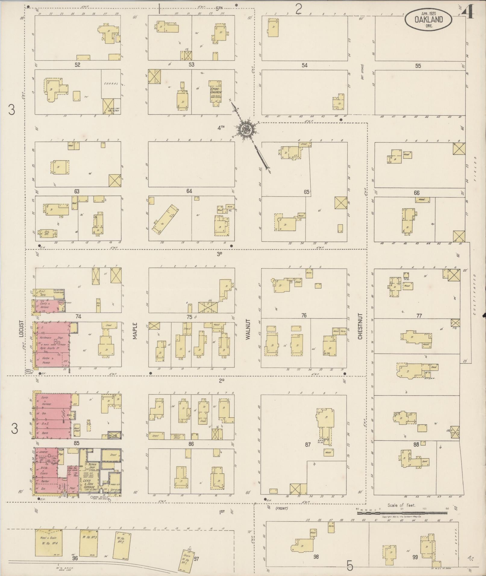 Sanborn Fire Insurance Map from Oakland, Douglas County, Oregon (1920), Sheet #0004 - Complete Map Set gallery image, historic Sanborn map, vintage wall art, Oregon Oregon